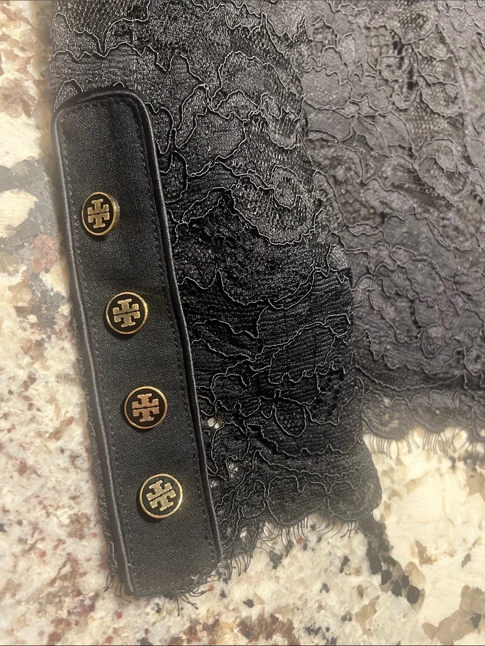 Tory Burch Black Lace top with Button Cuff Detail